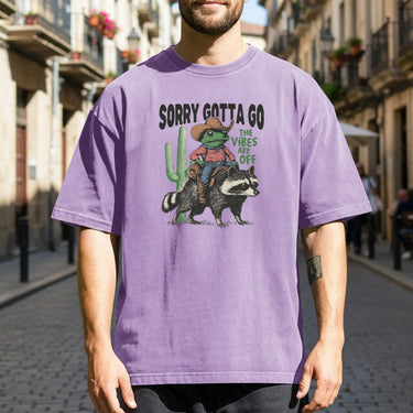 Cowboy Frog & Raccoon Sorry Gotta Go T-Shirt - The Vibes Are Off Funny Western Tee